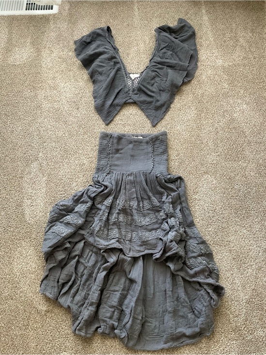 Jen's Pirate Booty Other - Jen's Pirate Booty Gray Layered Asymmetrical Gauze skirt and crop top